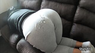 The neighbour's cuckold is not there and his wife lends me her butt to see him, jerk me off and cum on it