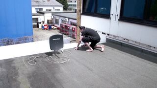 Tattooed hottie enjoying hard bang outdoor with her man