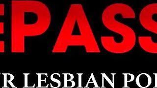 Lesbian college chicks bang with a giant strapon in dorm