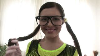 A Russian Hawt Nerd Whore Takes a Giant Shlong in the Booty!