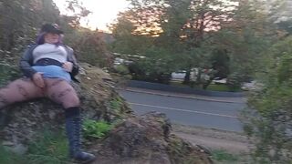 mother I'd like to fuck with blue hair rubs juicy vagina outside