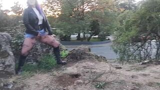 mother I'd like to fuck with blue hair rubs juicy vagina outside