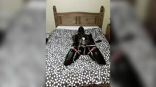 Latex clad selfbondage hogtied climax