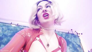 SISSY training, JOI jerk off instructions, CEI jizz drinking instructor. Red LATEX catsuit