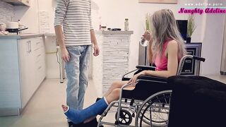 Needy hotty with broken ankle in a wheelchair sucks schlong for assistance - FACIAL by Nasty Adeline