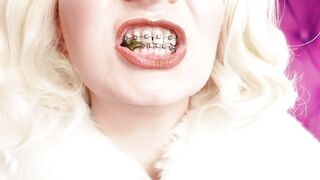 ASMR: eating jelly teddy bears with braces in white furry  hawt mother I'd like to fuck SFW clip