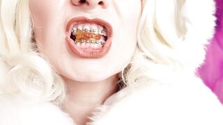 ASMR: eating jelly teddy bears with braces in white furry  hawt mother I'd like to fuck SFW clip