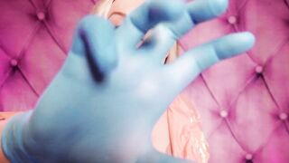 ASMR: blue nitrile gloves fetish - hawt sounding - mother I'd like to fuck in pink PVC coat 