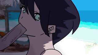 BLOW JOB ON A BEACH WITH SPUNK FLOW END