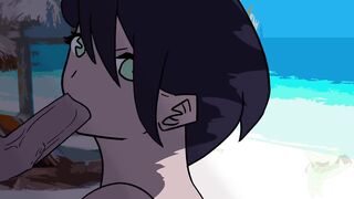 BLOW JOB ON A BEACH WITH SPUNK FLOW END