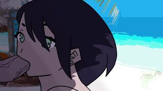 BLOW JOB ON A BEACH WITH SPUNK FLOW END