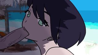 BLOW JOB ON A BEACH WITH SPUNK FLOW END