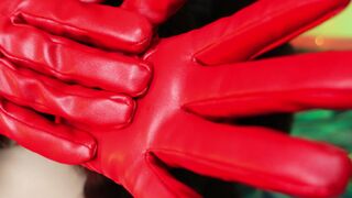 FURRY and lengthy red leather gloves ASMR episode close up