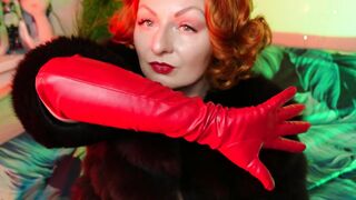 FURRY and lengthy red leather gloves ASMR episode close up