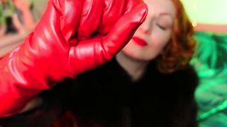 FURRY and lengthy red leather gloves ASMR episode close up