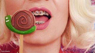 ASMR mukbang latex eating movie scene - in braces