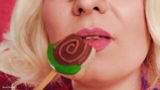 ASMR mukbang latex eating movie scene - in braces