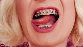 ASMR mukbang latex eating movie scene - in braces