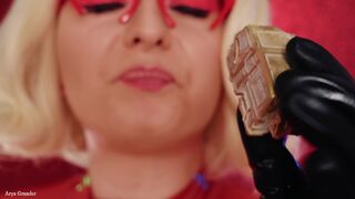 Mukbang ASMR: Eating Chewing Chocolate Car - Latex blond close up episode throat fetish