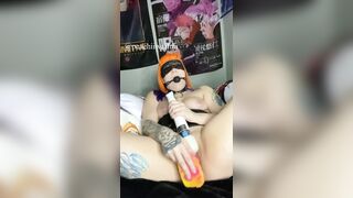 Gagged as I screw myself with a bad dragon sex tool movie (subscribe to my OF for greater amount)