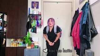 nurse desperately pees in a trash can