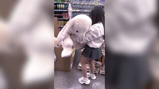 In the supermarket, public with a petticoat and no pants ends in a powerful anal
