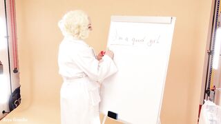 JOI wank instructions FOR GALS - FemDom POV backstage movie scene - fetish Headmistress in PVC Vinyl Coat