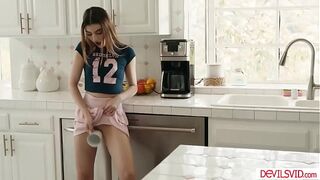 Teen stepdaughter Julia James caught by stepdad squirting during the time that masturbating with sex toy.The chap helps his tiny stepdaughter climax by screwing her