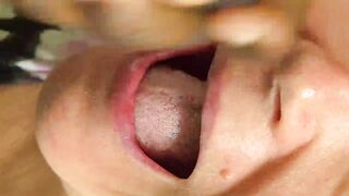 Large obese wife sucking hard on ebony dong, then drink a massive load of milk