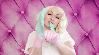 ASMR: two layers of colorful nitrile medical gloves