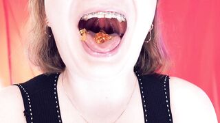 ASMR braces: giantess vore, eating jelly bears, chewing and swallowing, throat fetish