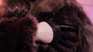 ASMR Mistresse: furry coat fetish, clowly erotic movements and leather gloves close ups