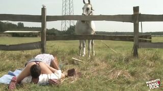 A voluptuous golden-haired cowgirl performs unfathomable blowjob and engages in intensive booty-plug.