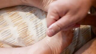 Jerking off on my lewd wifes gorgeous feet