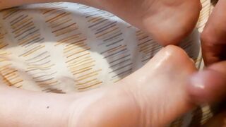 Jerking off on my lewd wifes gorgeous feet