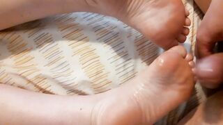 Jerking off on my lewd wifes gorgeous feet