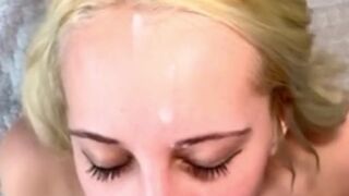 massive spunk flow on her face, this babe nearly choked on the cum