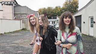 5 Lesbos have an fuckfest for Halloween in a bar and play with vibrators in cosplay