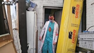 5 Lesbos have an fuckfest for Halloween in a bar and play with vibrators in cosplay