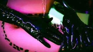 Latex Mama Goddess Penny Barber Lubes Up Her Breasts and Snatch