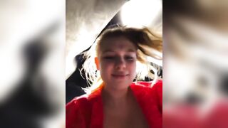 Squirting a lot and fingering pink twat in public