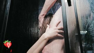 Hot brunette hair in hot underware gets screwed in the shower and then gets a massive facial