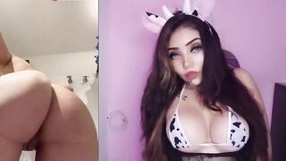 Karely Ruiz and her large titties in cow-print underware