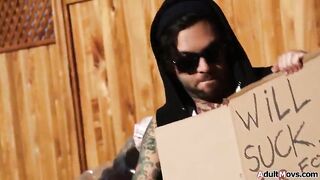 The large boobs Grinch couldnt ruin Christmas and now desires it up her booty.The breasty fiend sucks a hobos large wang and gapes from being anal reamed