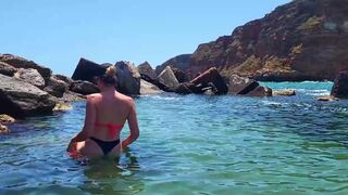 Public beach date pick-up bikini Blond and go to Hotel-Room