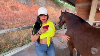 The mare got sick and the vets screw the breasty, large booty Latin chick owner until that babe squirt two calm her down