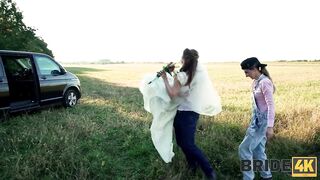 BRIDE4K. 3some with hawt teen bride with natural titties in the car