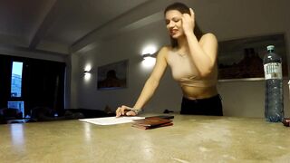 Tall pretty hawt taut vagina fitness model with the shortest denim shorts to tease by showing her legs and snatch in nylons