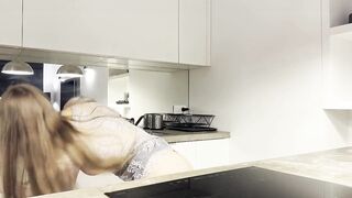 Tall pretty hawt taut vagina fitness model with the shortest denim shorts to tease by showing her legs and snatch in nylons