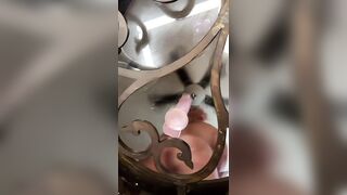 (Link on my page) creamy cunt mother i'd like to fuck rides sex toy on glass table